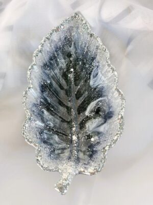 Schale "Blatt" in schwarz-weiß mit Silber-Glitzer