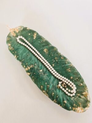 Schale "Feder" in grün und Goldblatt