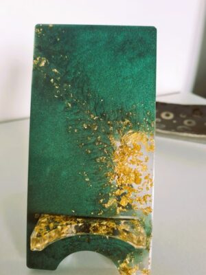 Handyhalter in grün und Goldblatt