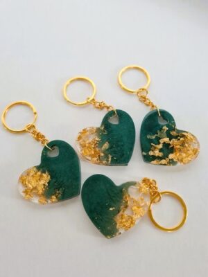 Schlüsselanhänger "Herz" in grün und Goldblatt
